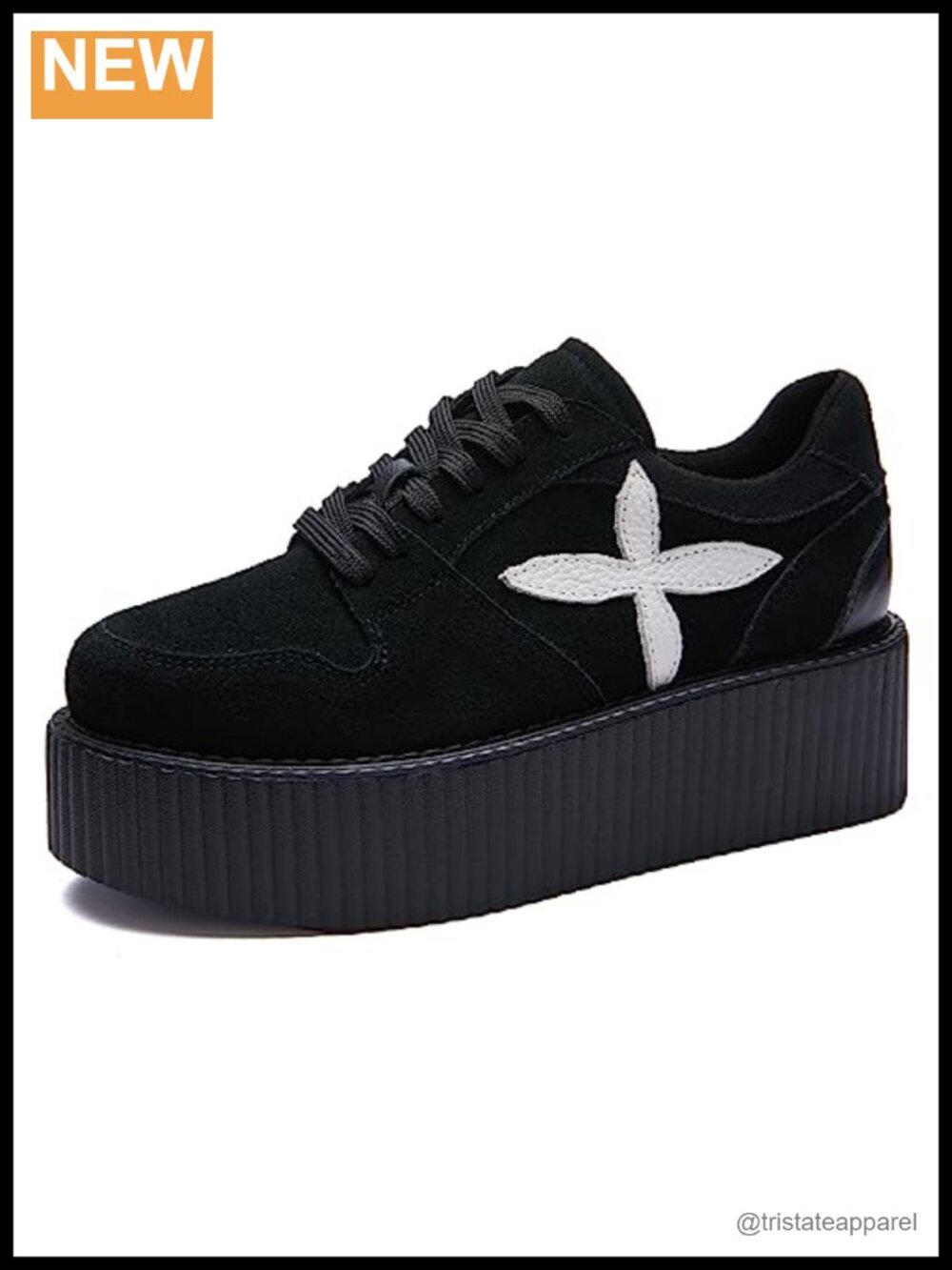 Womens Suede Lace Up Platform Creepers Shoes Handmade Floral